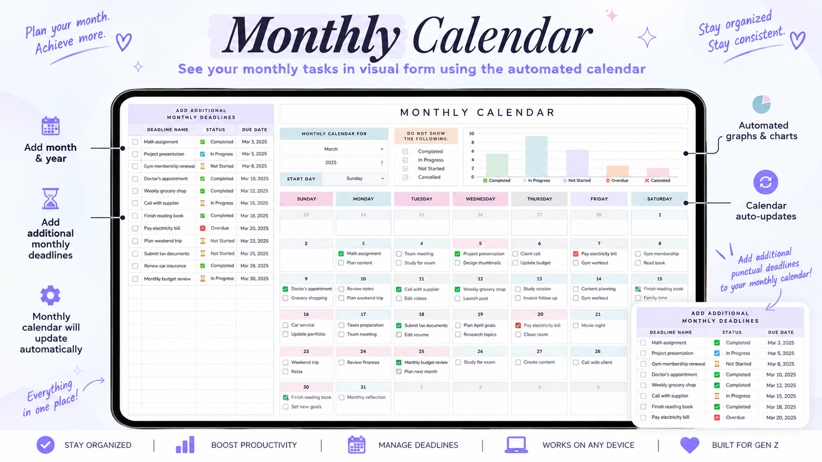 Exams and study planner calendar